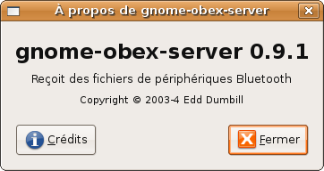 la fenêtre "à propos" de gnome-obex-server la fenêtre "à propos" de gnome-obex-server