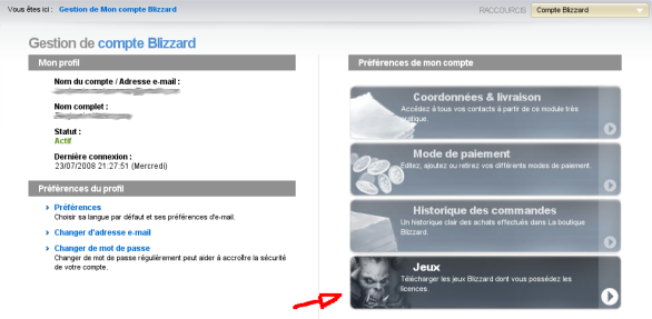 Section jeux du compte Blizzard Section jeux du compte Blizzard