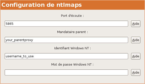 Fenetre de configuration NTLM-APS (version anglaise) Fenetre de configuration NTLM-APS (version anglaise)