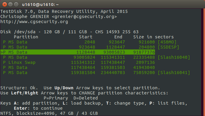 testdisk ubuntu recover files