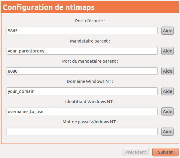 Fenetre de configuration NTLM-APS (version française)