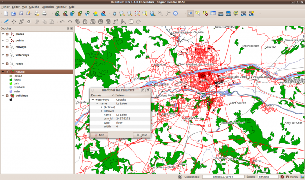 QuantumGIS 1.4 sous Karmic (données OpenStreetMap)