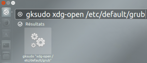 Enter the instruction as "gksudo program name" (eg "gksudo xdg-open / etc / default / grub").
