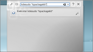 Enter the instruction as "gksudo" program name "" (eg "kdesudo" kpackagekit ""). 