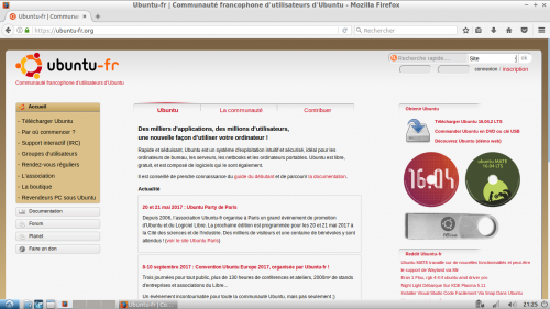 Page d'accueil d'ubuntu-fr.org dans Firefox