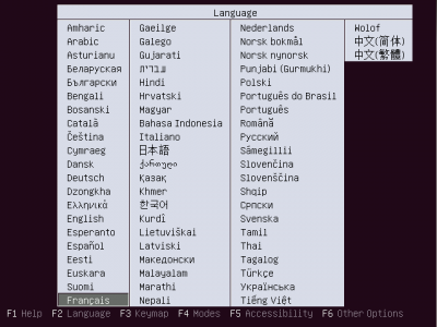 Choisissez la langue à utiliser durant le processus d'installation d'Ubuntu
