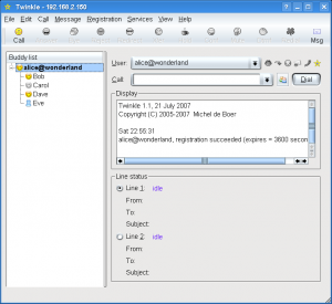 L'interface du logiciel de téléphonie Twinkle